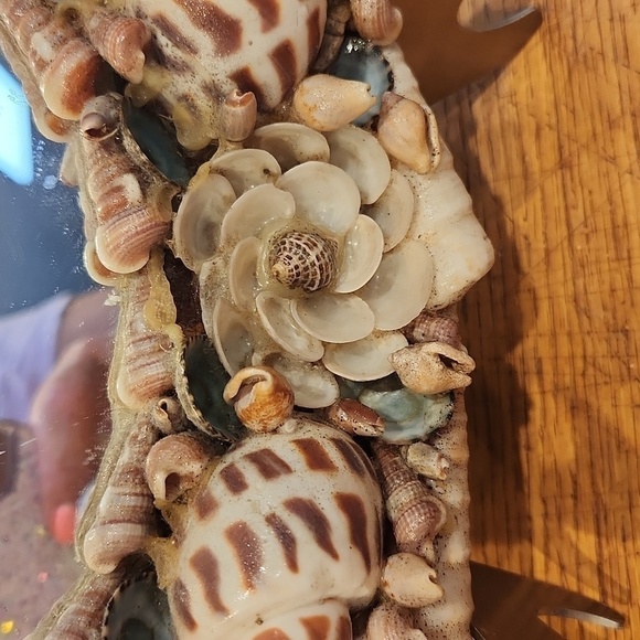 1970s handmade seashell oval mirror coastal beach - Picture 8 of 14